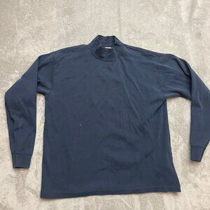 Vintage Banana Republic Turtleneck Long Sleeve Tshirt Navy Blue Bleach Stains L